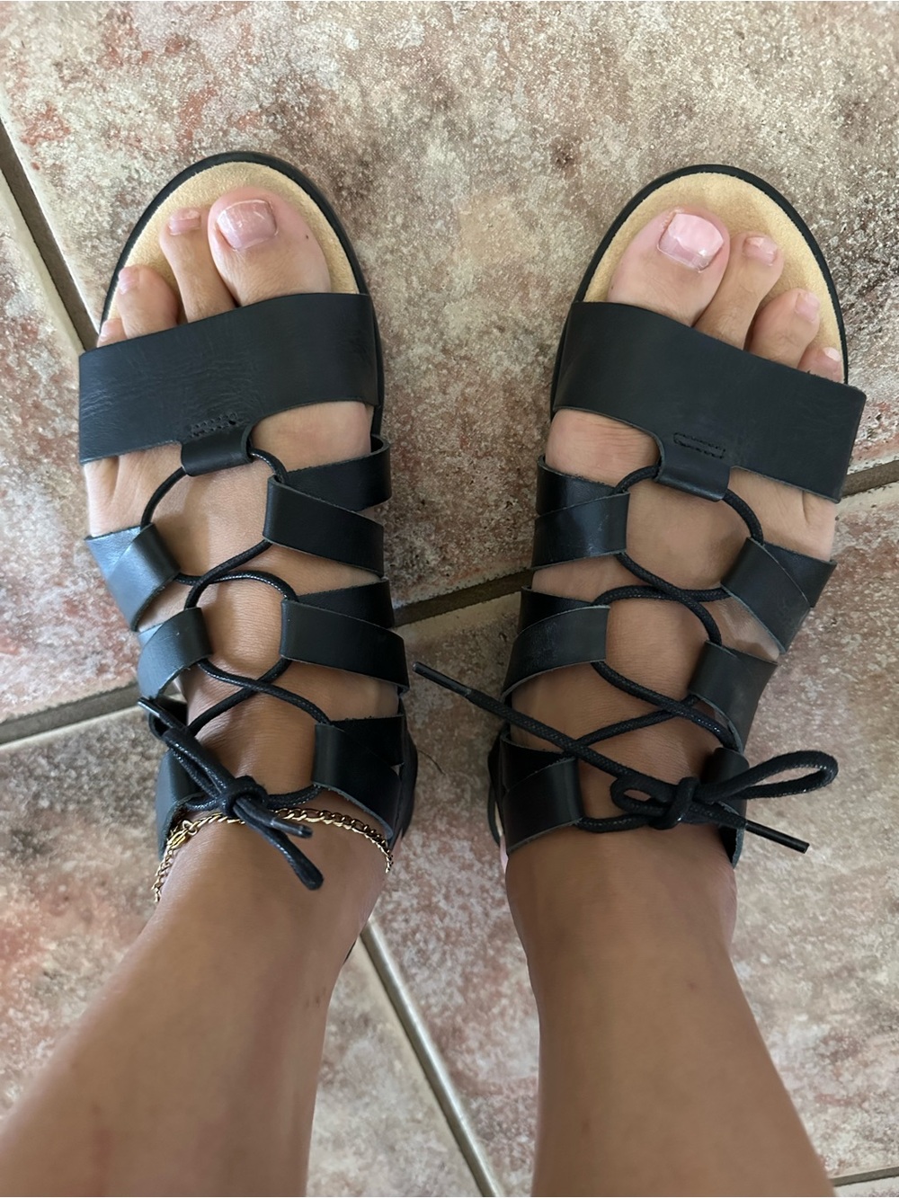 Women's Black Lace-Up Gladiator Sandals